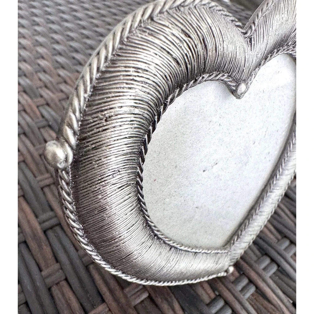 Vintage Silver Tone Heart Picture Frame 3x3 Romantic Cottage Farmhouse Decor